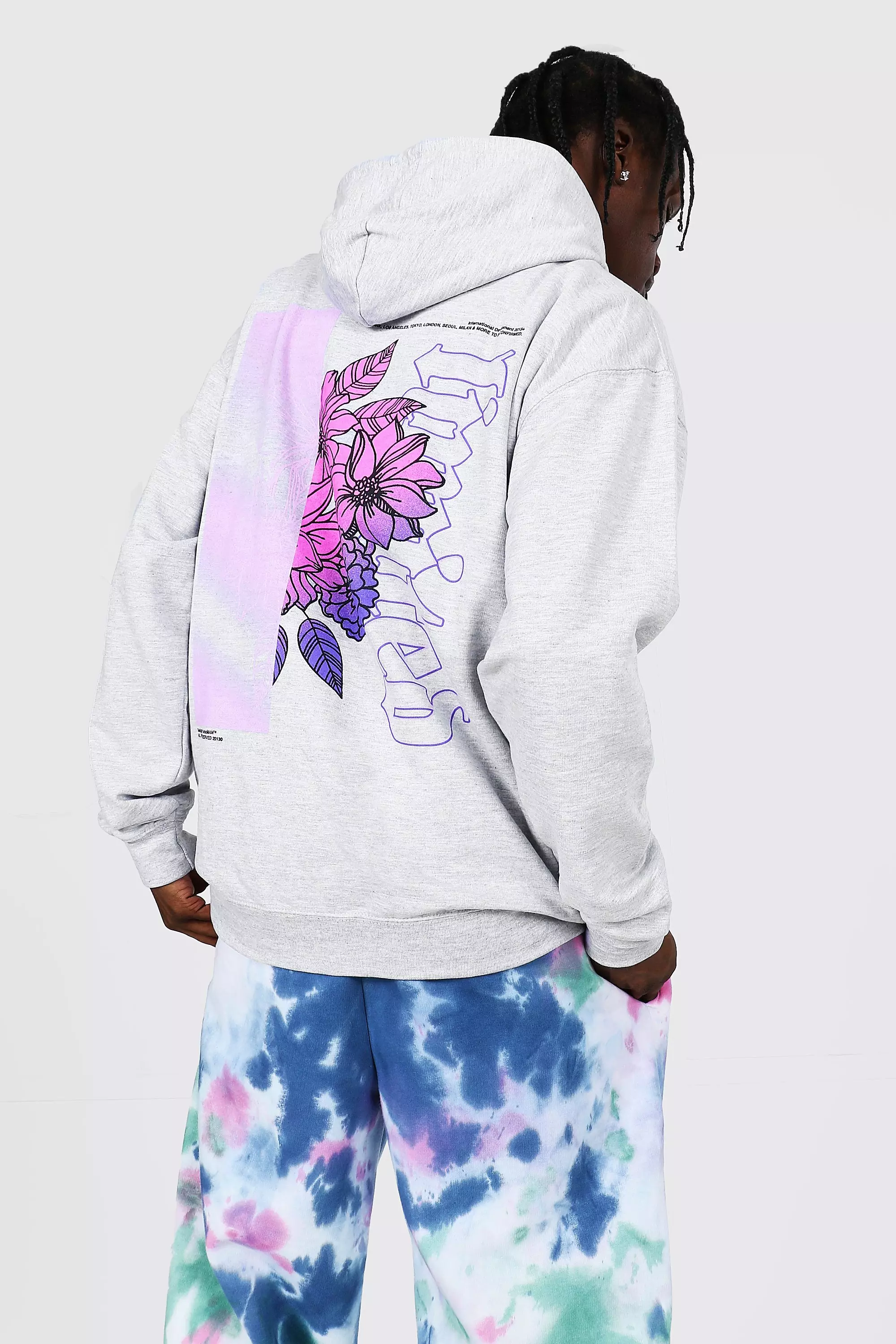 Oversized Floral Back Print Hoodie boohooMAN